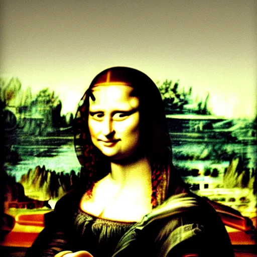 Image similar to Boris Johnson throwing tomatoes at the Mona Lisa