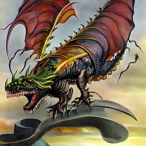 Image similar to grimler grimoire dragon painted by salvador dali