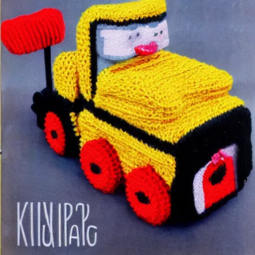 Prompt: garbage truck knitting pattern for children intarsia chart picture jumper in dk yarn vintage