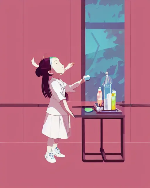 Image similar to a little girl is doing a science experiment. clean cel shaded vector art. minimalist illustration art by lois van baarle, artgerm, helen huang by makoto shinkai and ilya kuvshinov, rossdraws