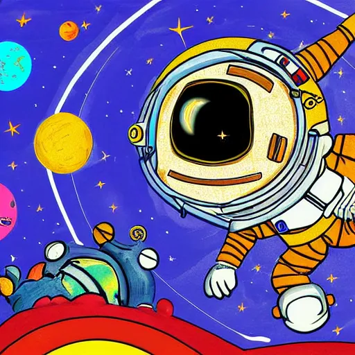 Prompt: an astronaut monkey in space floating around, planets and sun in the background, 8k, digital art