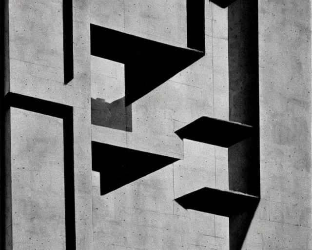 Image similar to by francis bacon, escher, mystical photography evocative. an fractal concrete brutalist carved sculpture, standing in a city center.