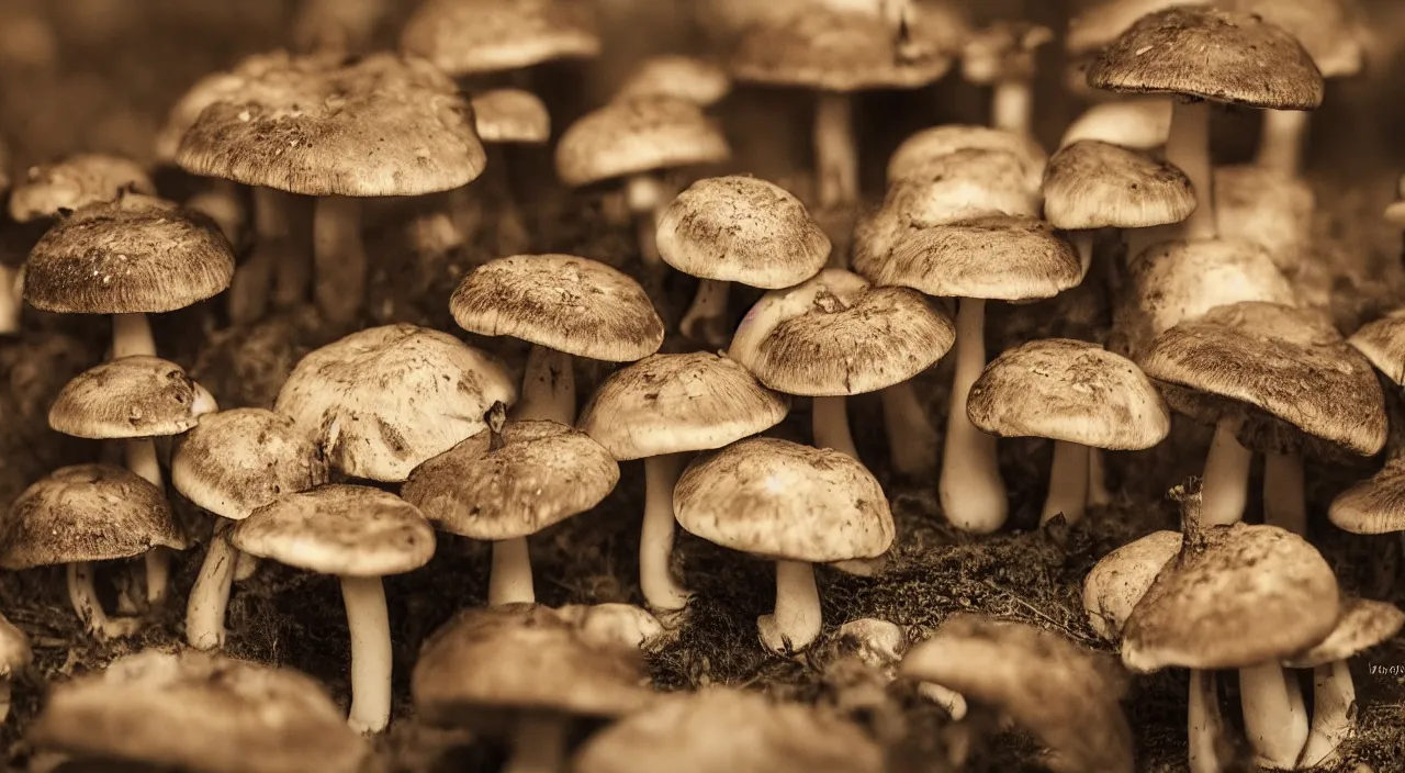 Prompt: photo of mushrooms city ultra realistic, highly detailed, sharp focus, cinematic lighting, mood lighting, realistic, vivid colors, painting, photorealistic, digital art, non blurry, sharp, smooth, illustration