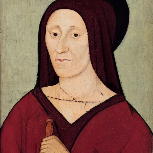 Image similar to portrait of a medieval woman with dark red hair, high cheekbones and fair skin