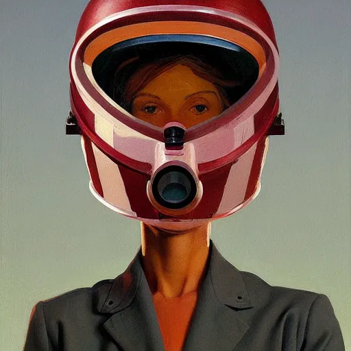 Image similar to Portrait of woman engineer with helmet, very coherent, painted by Edward Hopper, Wayne Barlowe, painted by James Gilleard, airbrush, art by JamesJean