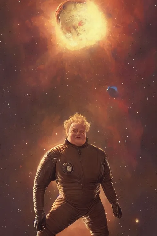 Prompt: portrait of baron harkonnen floating in the air wearing leather spacesuit, detailed, nebula space background, illustration by normal rockwell, artstation character art, john william waterhouse, concept art, greg rutkowski
