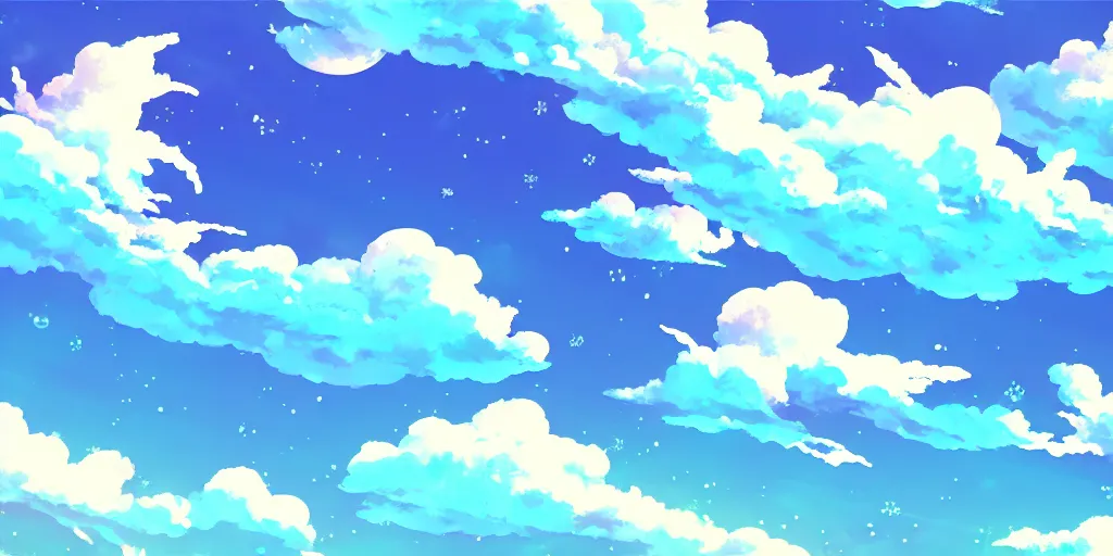 Prompt: A background for an anime-themed social media profile sky bright clouds bloom effect from Skyrim blender studio ghibli clouds