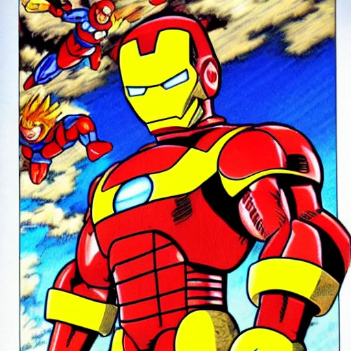 Prompt: iron man drawn by akira toriyama in dragon ball z style