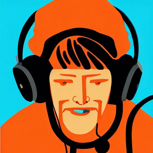 Image similar to streamer on twitch with black hat, stubble, ginger hair, orange hair, black cap, stubbles, red headphones, in the style of tatsuro kiuchi, art, abstract