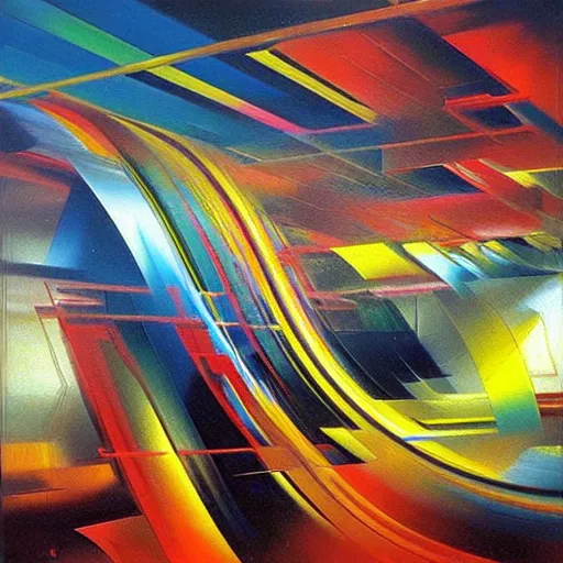 Image similar to abstract art representing momentum, oil painting by john berkey and gabriel dawe, masterwork