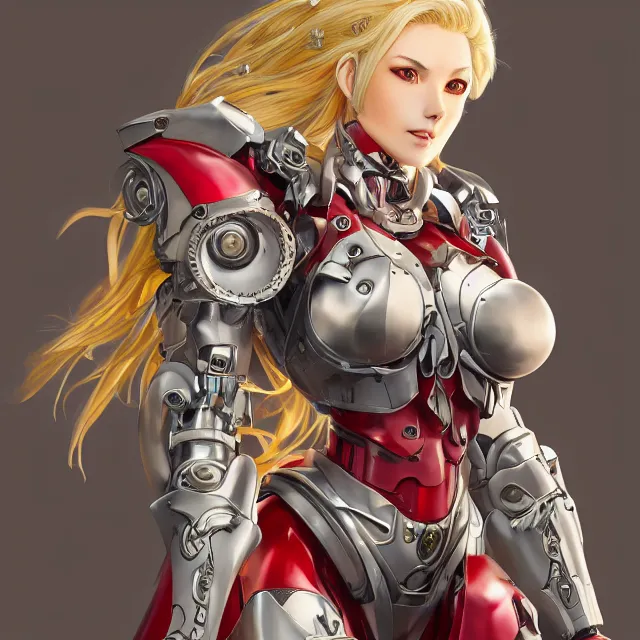 Prompt: studio portrait of lawful good colorful female holy mecha paladin absurdly beautiful, elegant, mature blonde gravure idol looking right, ultrafine hyperrealistic detailed face illustration by kim jung gi, highly detailed faces, intricate linework, sharp focus, bright colors, matte, octopath traveler, unreal engine 5 highly rendered, global illumination, radiant light, intricate environment