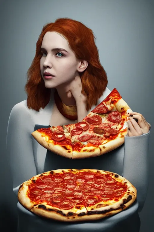 Prompt: queen margherita ( savoy ) eating!!! a pizza! margherita, full body, portrait photo, diffuse light, trending on artstation, octane, masterpiece