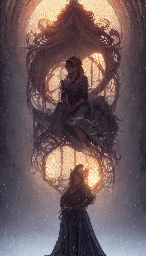 Prompt: let it snow, fame of thrones, lord of daggers, neon, fibonacci, sweat drops, insane, intricate, highly detailed, digital painting, artstation, concept art, smooth, sharp focus, illustration, Unreal Engine 5, 8K, art by artgerm and greg rutkowski and alphonse mucha