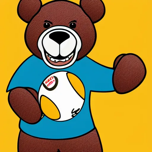 Image similar to A team mascot bear holding a rugby ball, vector