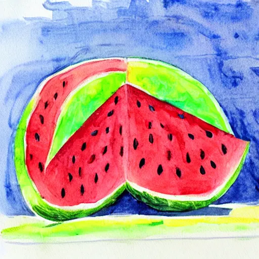 Prompt: a watermelon person, watercolour