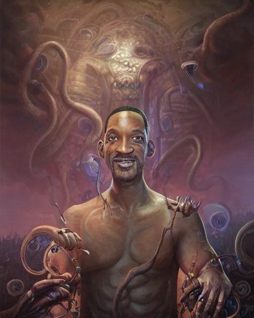 Prompt: lovecraft biopunk portrait of will smith by tomasz alen kopera and peter mohrbacher