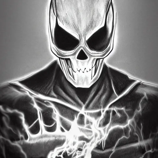 Image similar to Very detailed pencil drawing of Marvel ghost rider