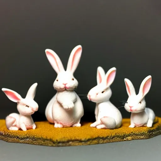 Prompt: rabbits sylvanian family diorama, ambient lighting, product photo studio lighting