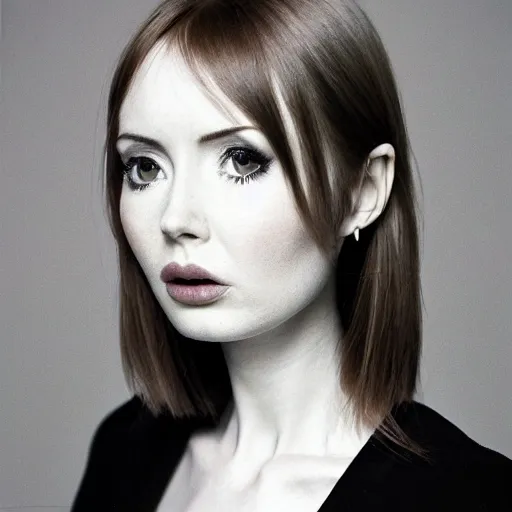 Prompt: portrait of karen gillan, close up, sharp details, studio photo. nikon 2 9 mm f / 0. 8, cinelux asa 1 0 0, medium - format print.