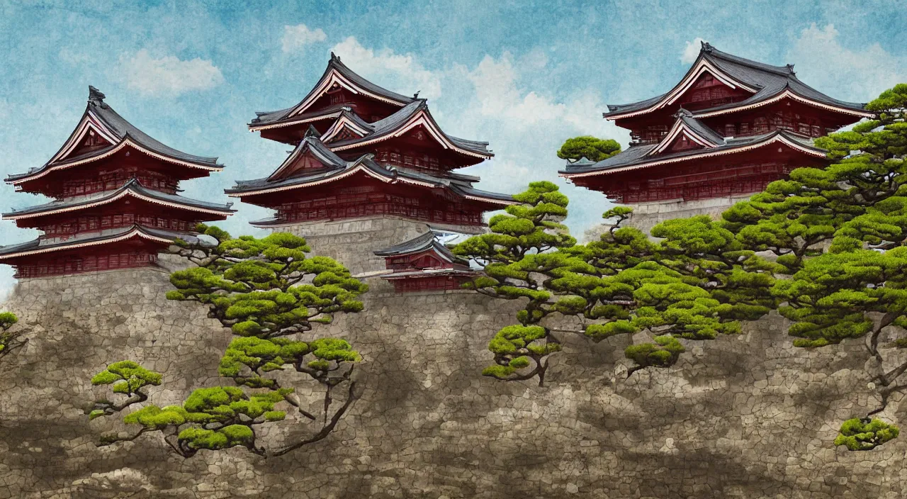 Image similar to digital art of a Japanese castle