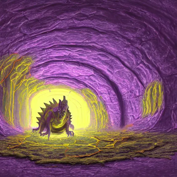 Image similar to detailed shot of inside a cavernous living stomach, the walls purple and pulsing, lots of acid pooling up on the floor, digesting and dissolving a small dragon, food pov, micro pov, vore, digital art, furry art, anthro art, high quality, 8k 3D realistic, macro art, micro art, Furaffinity, Deviantart, Eka's Portal, G6