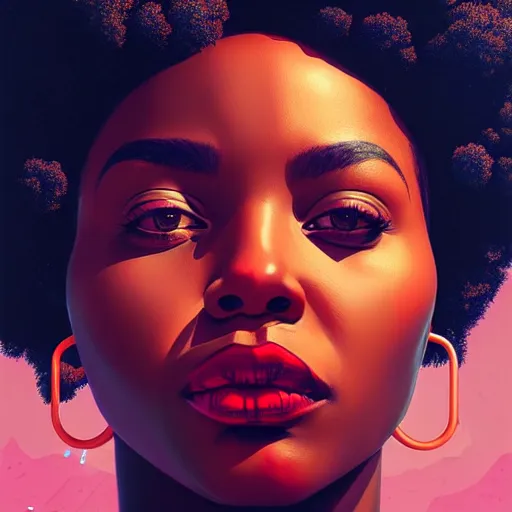 Image similar to portrait of a black woman :: side profile :: blood :: background sea :: intricate details :: oxygen implant :: 8k :: simon stalenhag and Sandra Chevrier