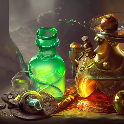 Prompt: A hyperdetailed digital oil painting of A magic potion, Trending on ArtStation and DeviantArt