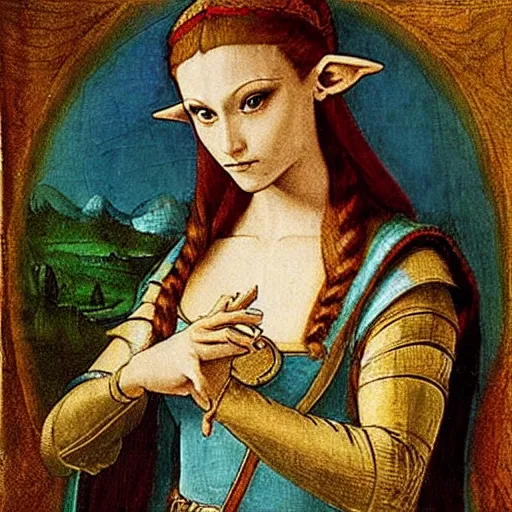 Image similar to princess zelda, by leonardo da vinci, painting