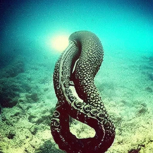 Image similar to “Underwater, a submarine is held by the tentacle of a sea monster”