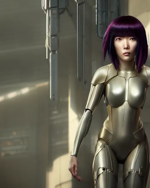 Image similar to weta disney pixar movie still portrait photo of motoko kusanagi ghost in the shell : : as cyborg woman by pixar : : by weta, wlop, ilya kuvshinov, rossdraws, artgerm, marvel, maxim cover, latex, octane render, sweaty, iridescent, bright morning, anime, liosh, mucha : :