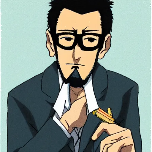 Image similar to gendo ikari smoking a joint, ultrarealistic