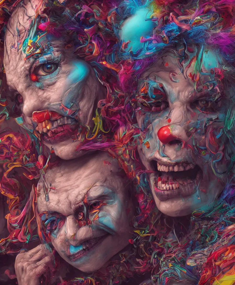 Prompt: death Clown, high detail, deviantart, artstation, octane render, cinematic, hyper realism, 8k, depth of field, artstation, concept art, illustration, vibrant colors, by Tristan Eaton Stanley Artgerm and Tom Bagshaw