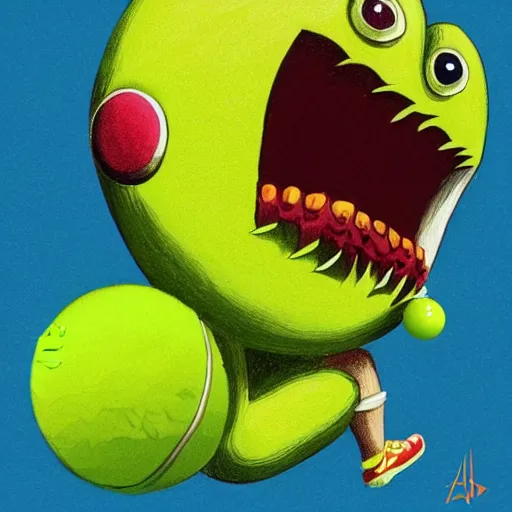 Image similar to a tennis ball monster with a giant mustache, digital art, fantasy, magic, trending on artstation, ultra detailed, professional illustration by Basil Gogos