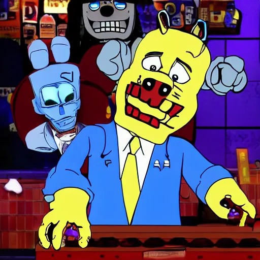 Image similar to joe biden having a bad time in freddy fazbear's pizzeria, five nights at freddys