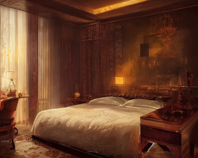 Image similar to a luxury hotel! suite room in the style of imperial! china! qin!, art by greg rutkowski and artgerma, stunning! concept art, interior! design