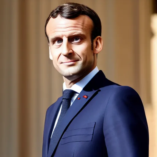 Image similar to King of Prussia Emmanuel Macron, 50mm photography, high quality, 4K