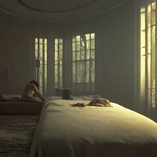 Prompt: colour aesthetic scene from duna ( 2 0 2 1 ) by denis villeneuve and gregory crewdson style with hyperrealistic highly detailed faces. many details by andrei tarkovsky and caravaggio in sci - fi style. volumetric natural light rendered in blender and octane render