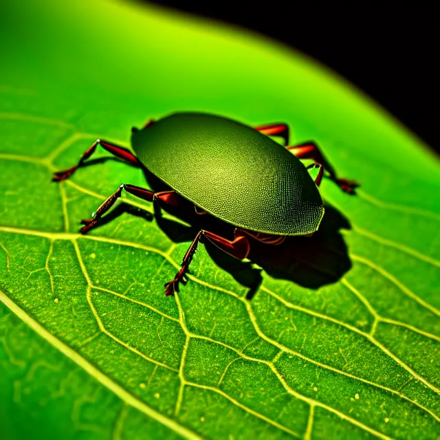 Image similar to a close up view of a bug on a leaf, a macro photograph, featured on cg society, macro lens, ultra detailed, macro photography, atmospheric lighting, intricate, volumetric lighting, beautiful, sharp focus, in the art style of marc simonetti, bowater charlie and brom gerald, astrophotography