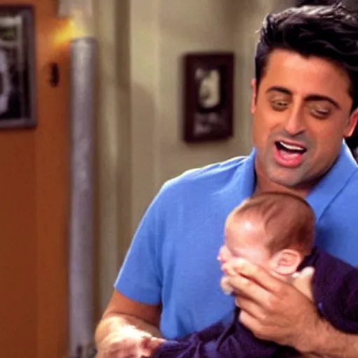 Prompt: joey tribianni swallowing a baby whole