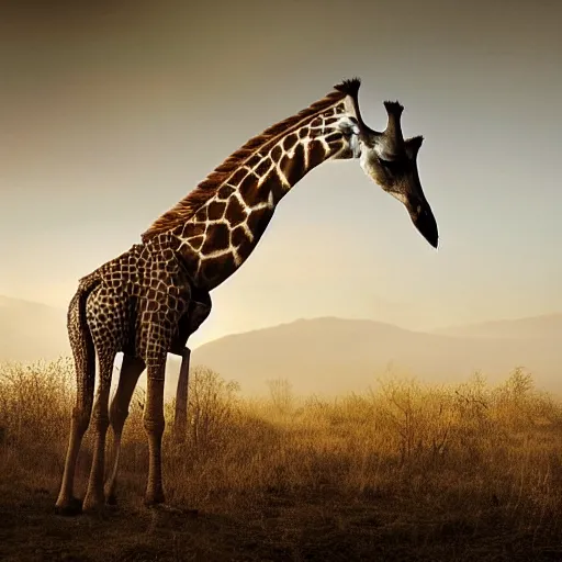 Image similar to a Giraffe with the armor of a pangolin, national geographic photograph