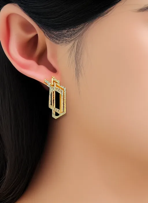 Prompt: realistic beautiful matte soft blurred airbrush of a gold chain earring with a shiny diamond, inspired by 8 0's airbrush, art by pater sato and masao saito and yosuke onishi