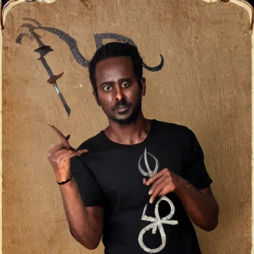 Image similar to Actor Bharkis Abdi as a wizard with runes on body