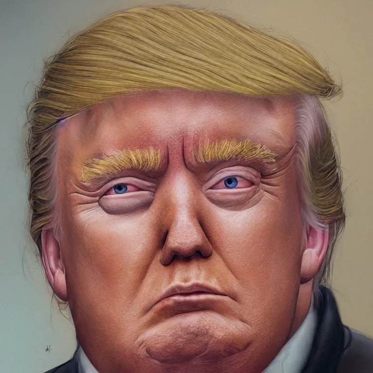 Image similar to a portrait of Donald Trump, his eyes glow yellow, in style of Tom Bagshaw, attractive, highly detailed portrait, scifi, digital painting, artstation, concept art, smooth, sharp foccus ilustration, Artstation HQ