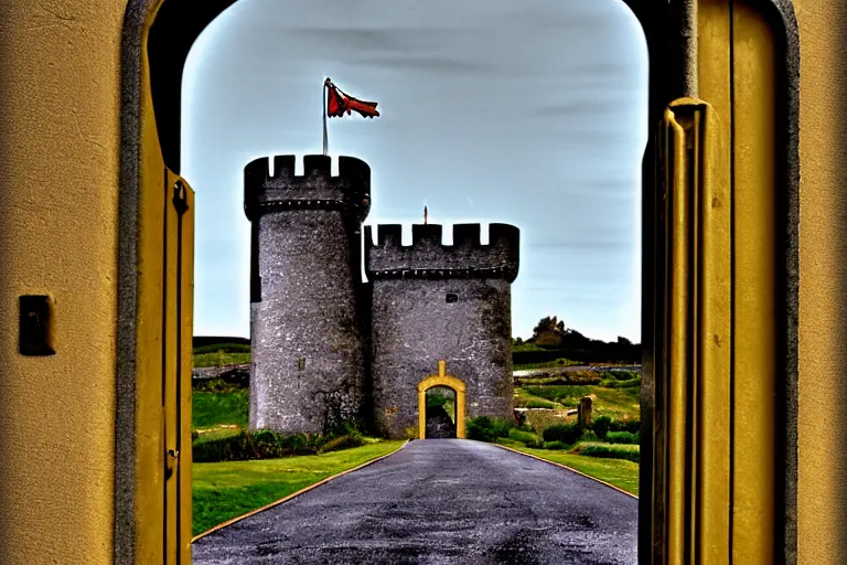 Image similar to 1950s castle gate with drawbridge muted colors. by Keith Parkinson