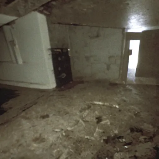 Prompt: creepy footage of ghostlike entity in my basement