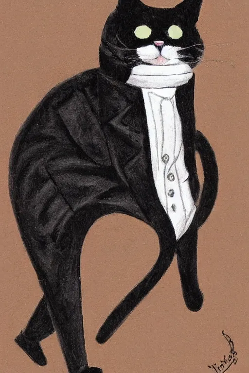 Image similar to a cat wearing a formal overcoat lisa keene