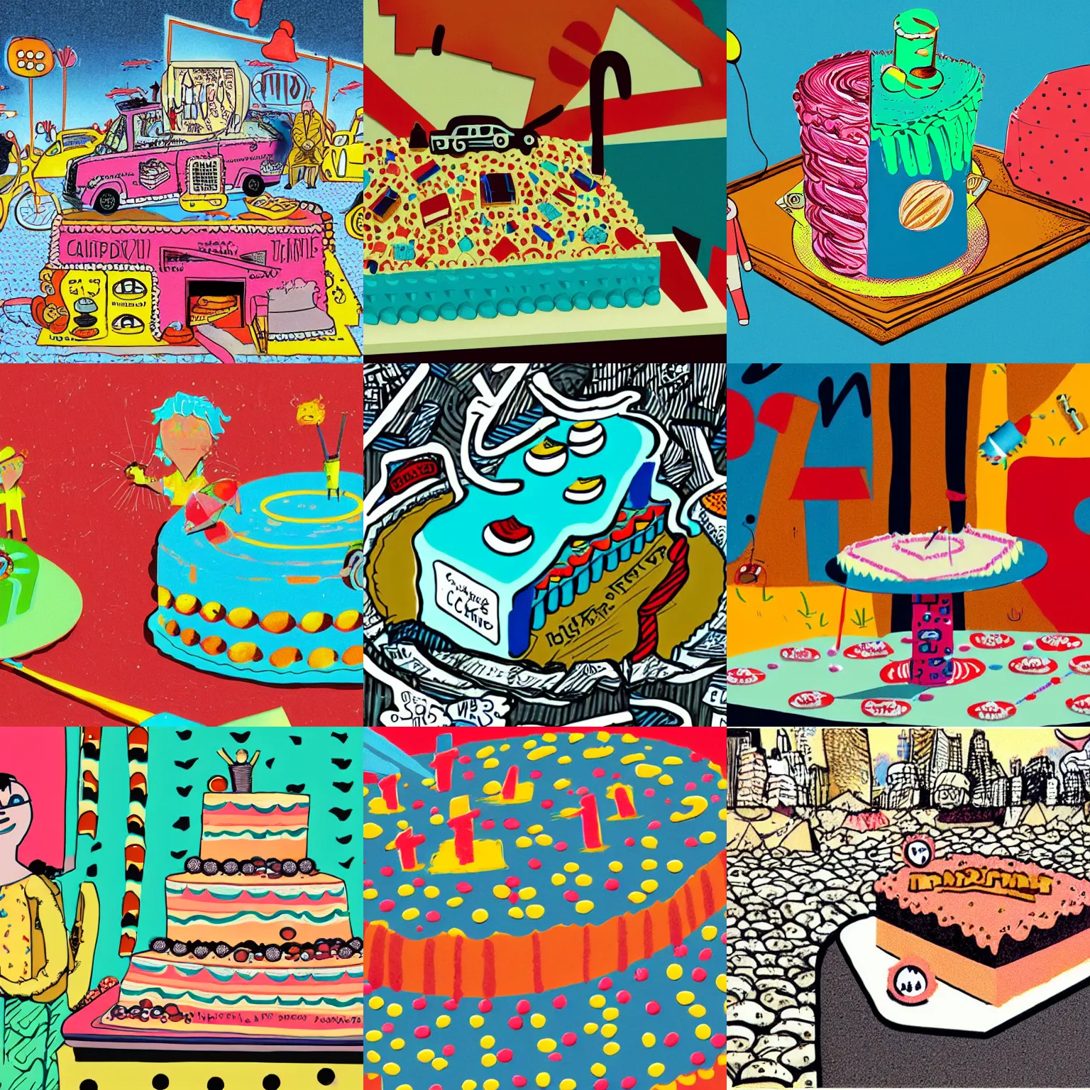 Prompt: detailed illustration of a cake in a michel gondry film