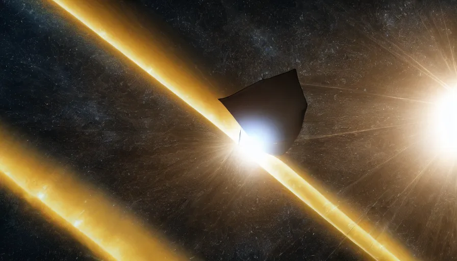 Image similar to solar sail infront of sun, in space, earth visible below, octane render, dramatic