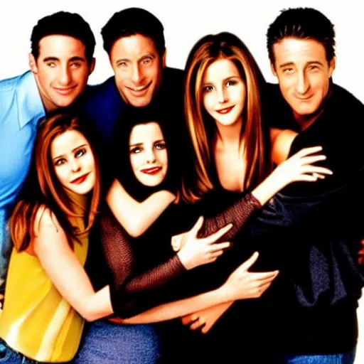 Prompt: a photo of the cast of the tv show friends but everyone is emma watson