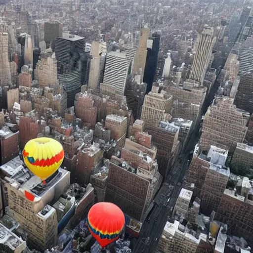 Prompt: hot air balloons invade new york city, breaking news, associated press photo